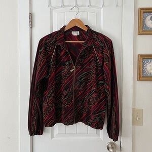 Teddi Vintage Red and Black Patterned Jacket Women's Size L EUC